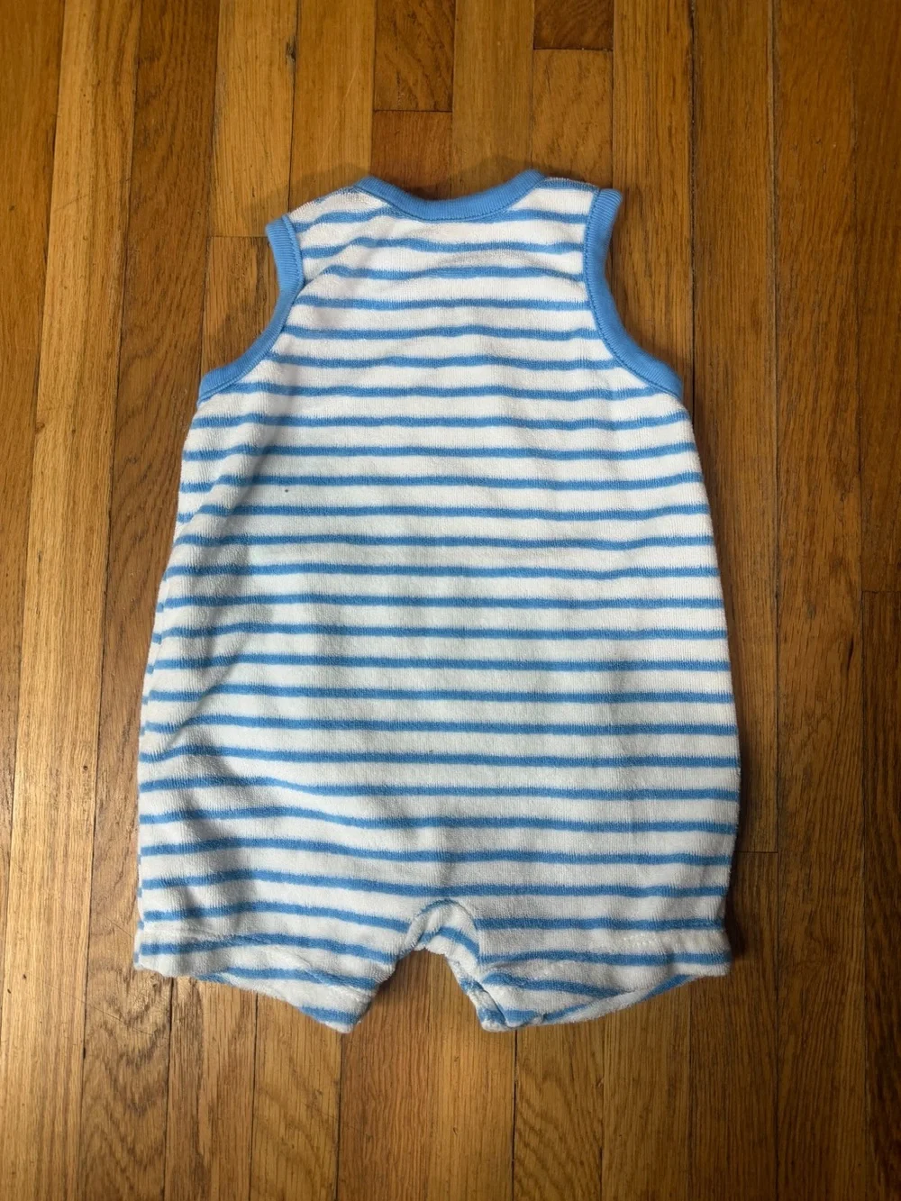 Carter's 3M Blue and White Striped Terry cloth tank romper